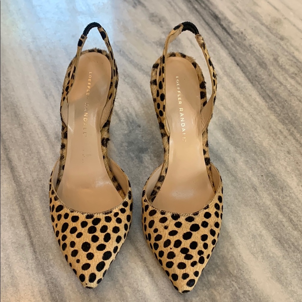 Loeffler Randall Black and Tan Animal Print Heels